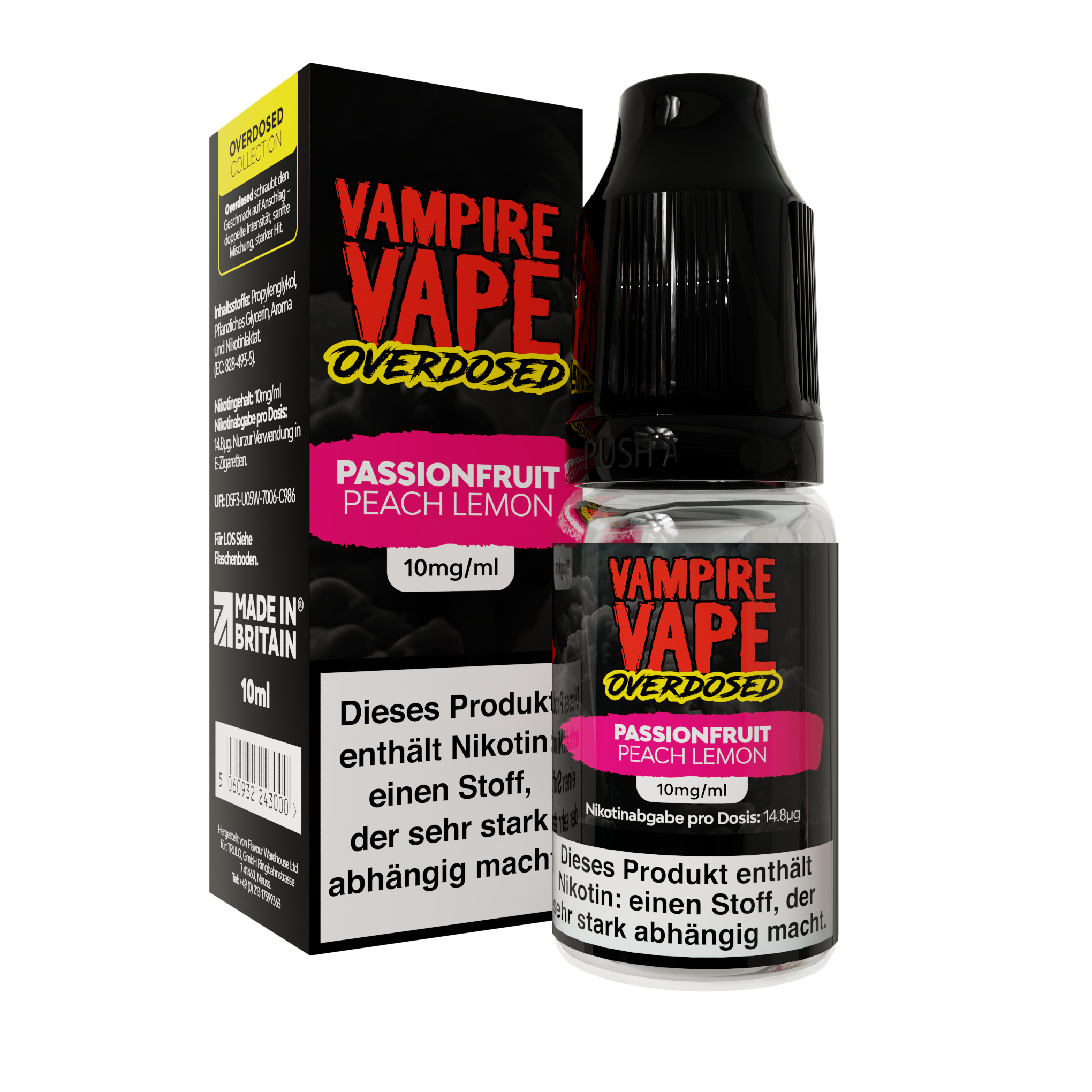Vampire Vape Overdosed Nic Salt -  Passionfruit Peach Lemon - 10ml 10mg