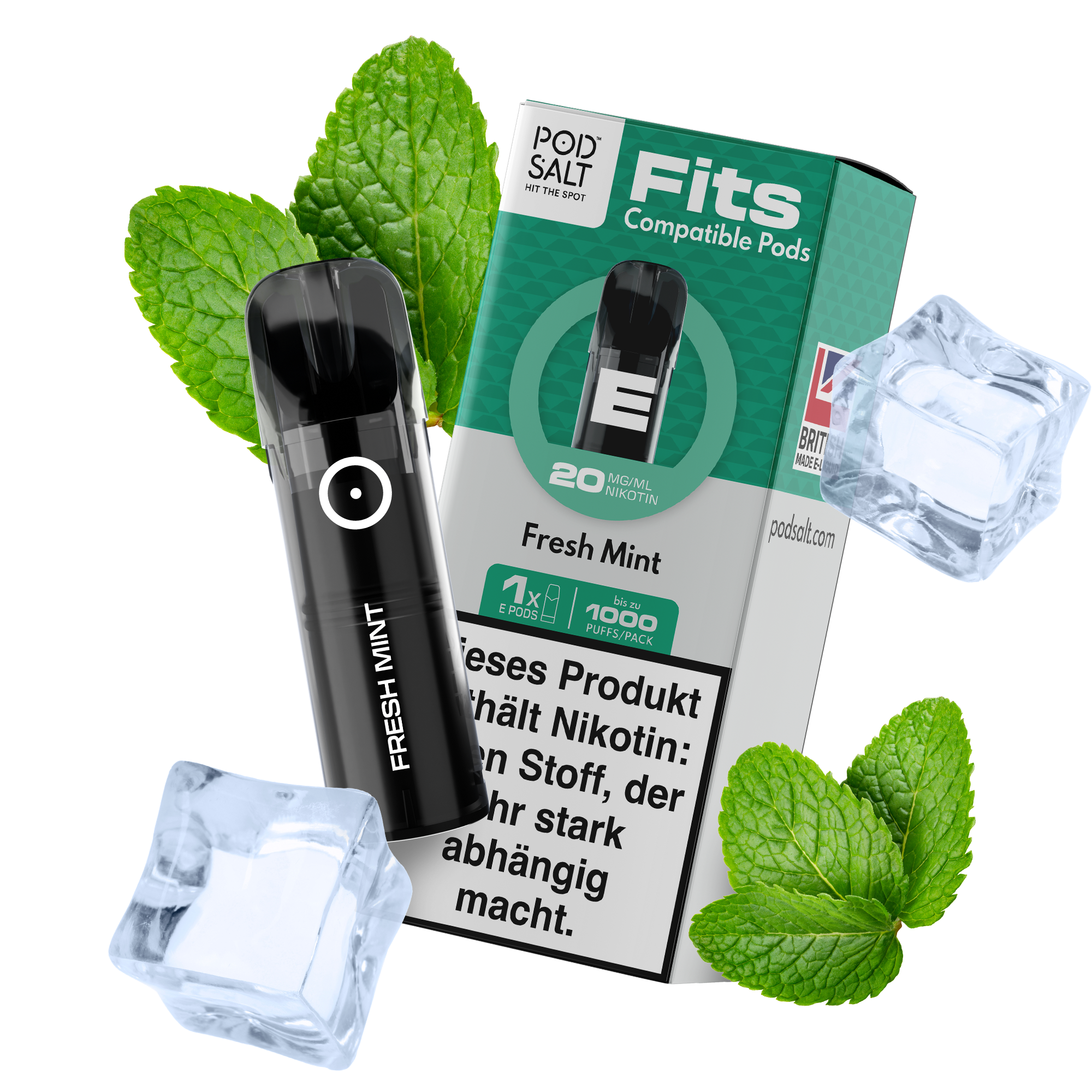 Pod Salt, Fits Pods Fresh Mint 20mg/ml (3er Pack)