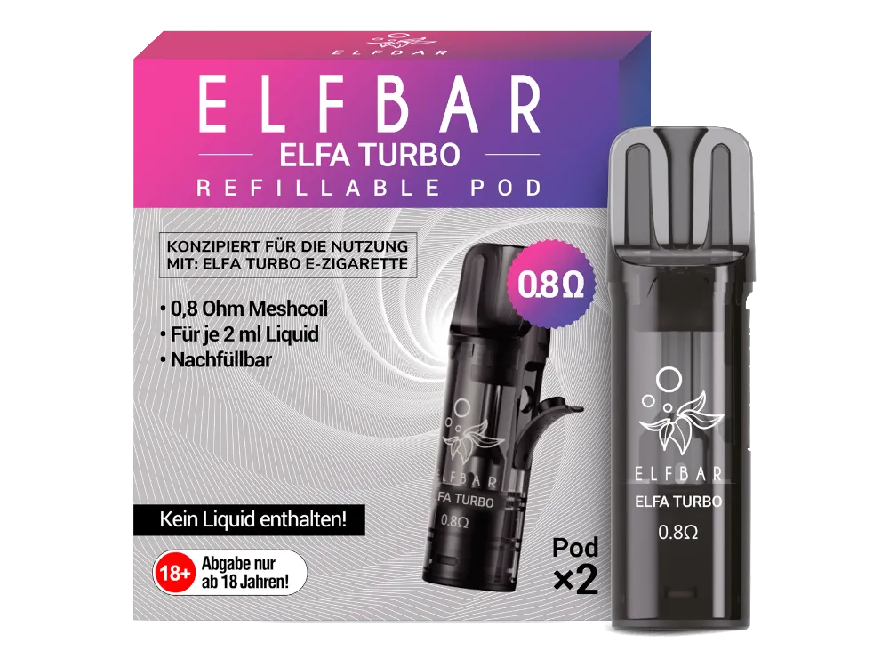 Elfbar, Elfa TURBO Refillable Pod - 0,8 Ohm (2er Pack) Elfbar, Elfa TURBO Refillable Pod - 0,8 Ohm (2er Pack)