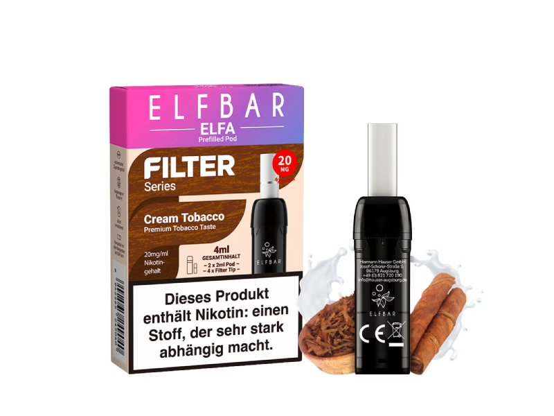 Elfbar, ELFA CP Prefilled Pod Cream Tobacco 20mg Filter Series