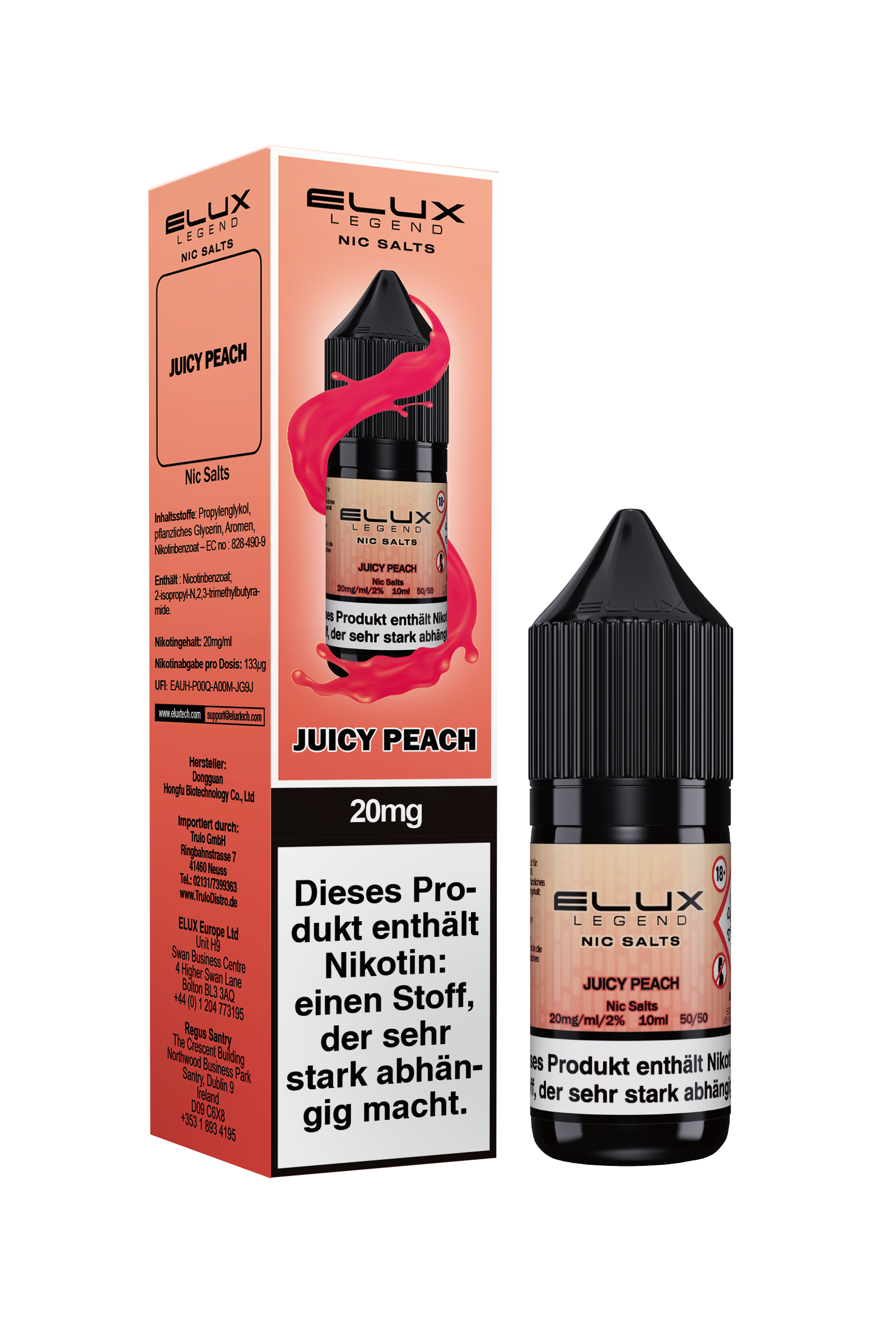 Elux Nic Salts, Juicy Peach 10ml 20mg