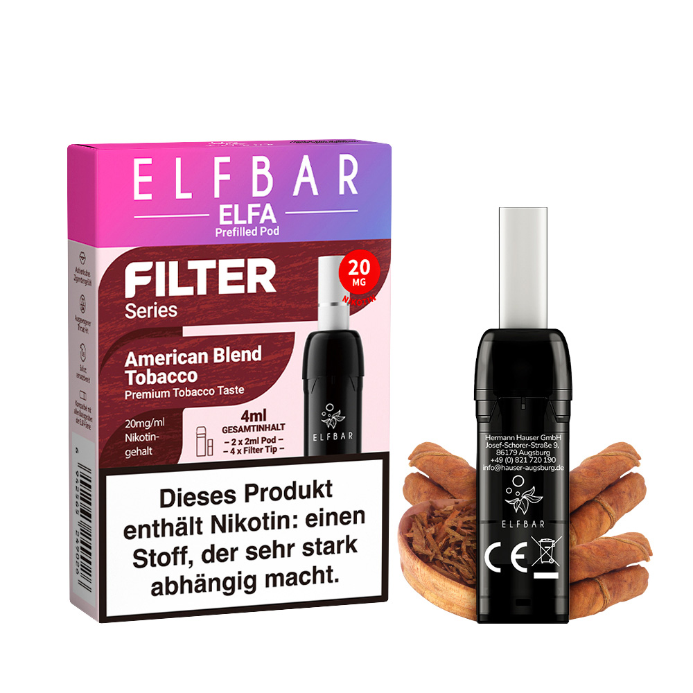 Elfbar, ELFA CP Prefilled Pod American Blend Tobacco 20mg Filter Series