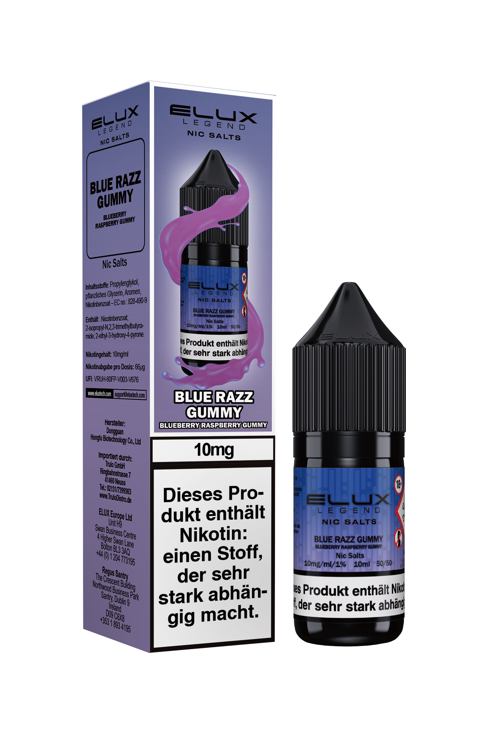 Elux Nic Salts, Blue Razz Gummy 10ml 10mg